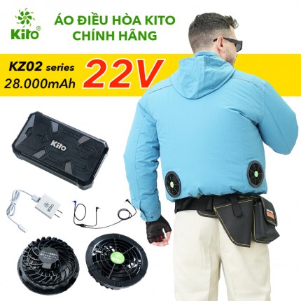 Áo điều hòa KITO Nhật Bản KZ02XD chính hãng Pin 28.000mAh, Quạt 22V công nghệ Tubo siêu khỏe